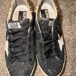 Golden Goose Women's Black White Star Suede & Glitter Low-Top Sneakers